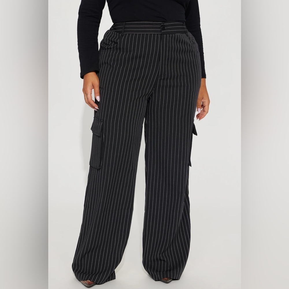 EUC Fashion Nova Nikki Cargo Trouser - Black/white pinstripe - Picture 5 of 7